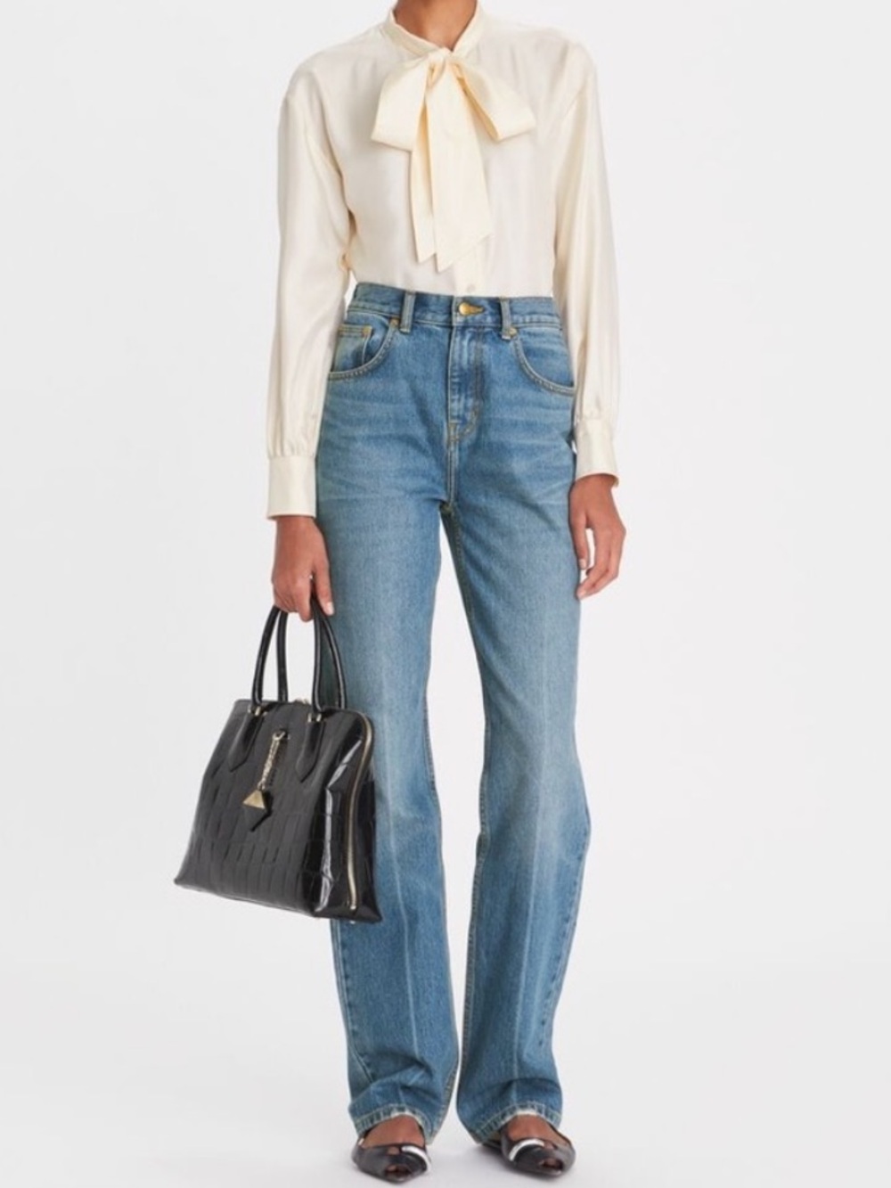 NWT Tory Burch Silk Bow Blouse French Cream 2